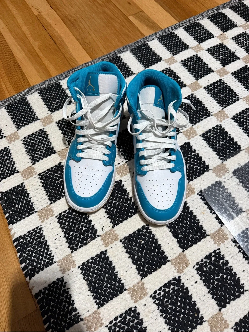 Jordan mens Turquoise and White High-Top Sneakers
